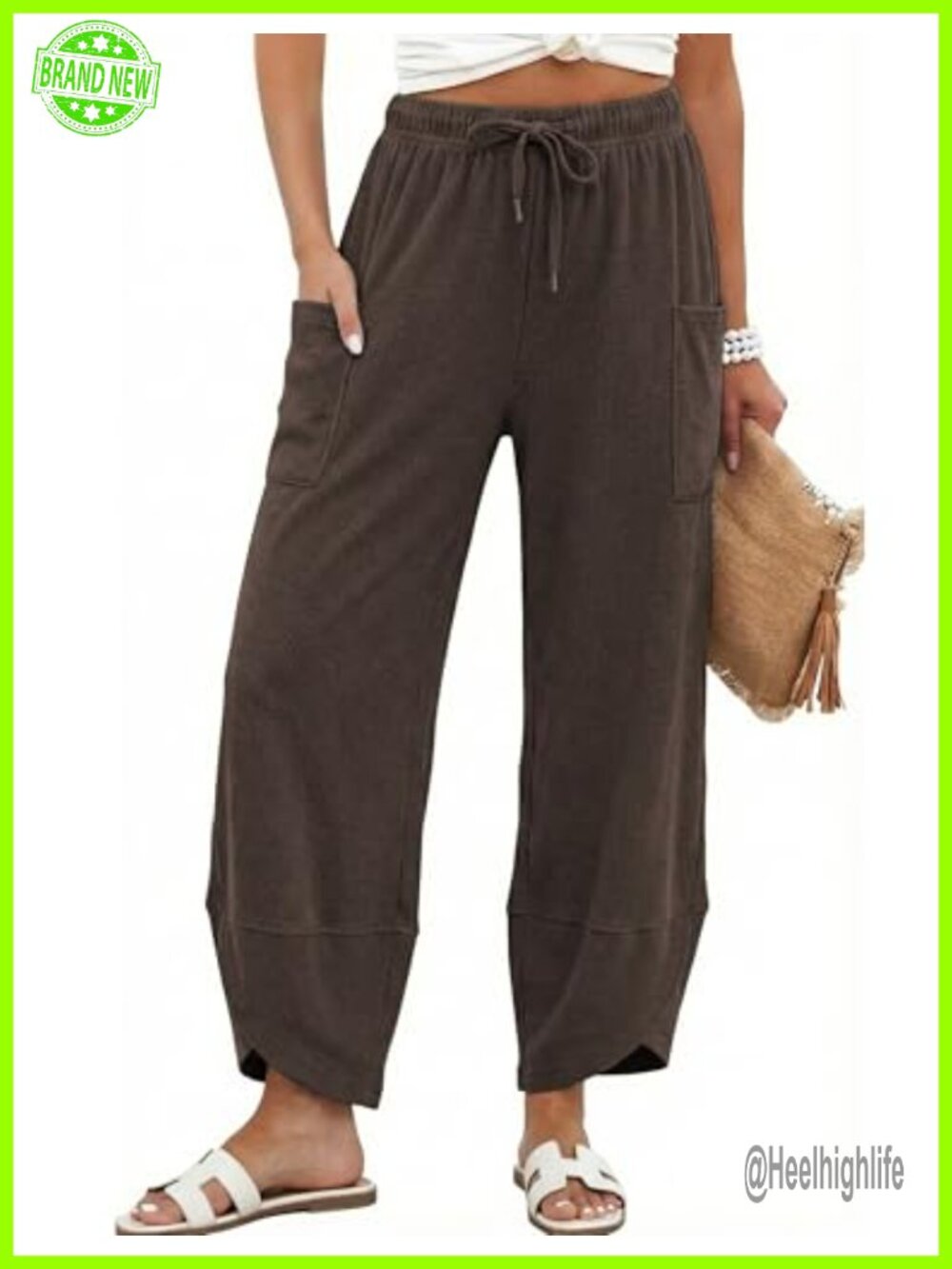 Wide Leg Baggy Palazzo Harem Pants Elastic Waist with Pockets